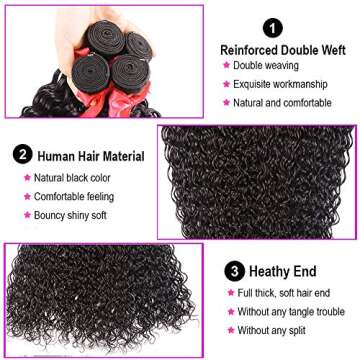 10A Water Wave Bundles with Closure (16 18 20 +14) Wet and Wavy Brazilian Virgin Human Hair 3 Bundle...