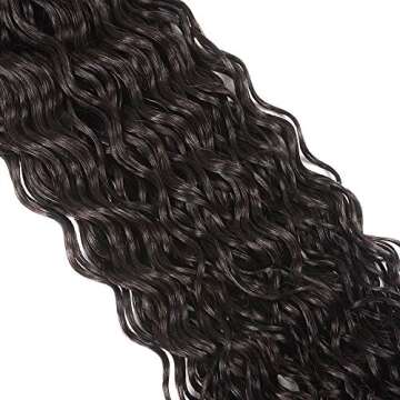 10A Water Wave Bundles with Closure (16 18 20 +14) Wet and Wavy Brazilian Virgin Human Hair 3 Bundles with 4x4 Lace Closure with Baby Hair Free Part 1B# Curly Wave Human Hair Extensions
