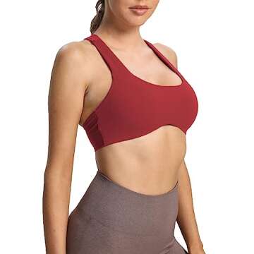 Aoxjox Women's Workout Sports Bras Fitness Backless Padded Define Sculpt Racerback Bra Yoga Crop Tan...