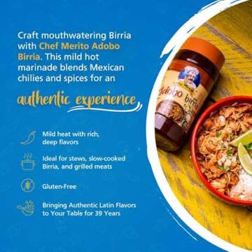 Chef Merito® Birria Marinade | Authentic Mexican Flavor | 14-15 Uses | Add Water or Broth | Mild Heat | Perfect for Birria Tacos & Stews | Made in USA | Trusted Since 1985 |