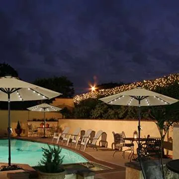 MASTERCANOPY 11ft Patio Umbrella with 32 Solar LED Lights - Beautiful Khaki Design