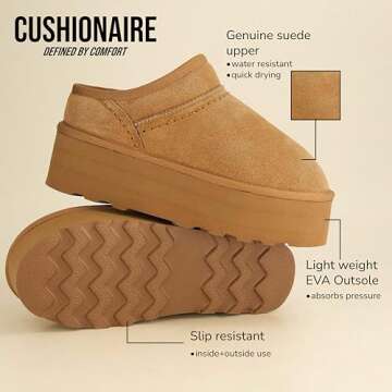 CUSHIONAIRE Women's Huggy Genuine Suede Cozy Mule Platform +Memory Foam, Wide Widths Available, Taupe 7.5