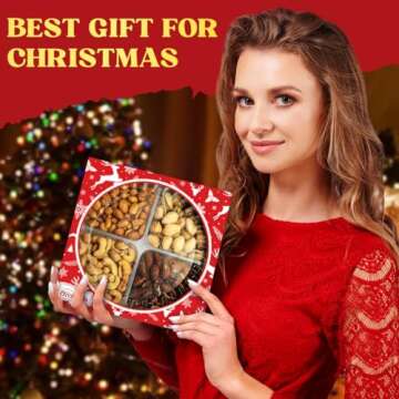 Christmas Nuts Gift Basket for Holiday Season, Premium Mixed Nut Assortment Gift Gourmet Snack Food Present Box, Organic and Kosher - Christmas Gift Basket for Family (4 Sectional)