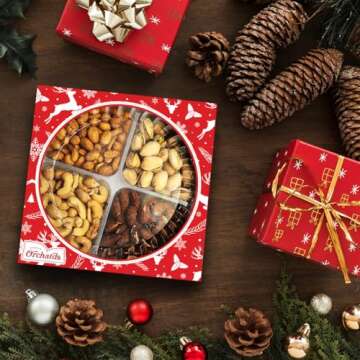 Christmas Nuts Gift Basket for Holiday Season, Premium Mixed Nut Assortment Gift Gourmet Snack Food Present Box, Organic and Kosher - Christmas Gift Basket for Family (4 Sectional)
