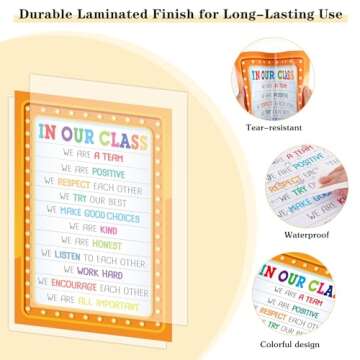 FaCraft Classroom Rules Poster - Motivational Posters for Classroom Decorations Laminated Inspirational Class Rules Poster for Elementary Middle School Back to School Teacher Supplies