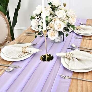 DOLOPL 2 Pack Light Purple Chiffon Table Runner 10ft Sheer Wedding Table Runner 29x120 Inches Romantic Tulle Table Runner for Wedding Decor Birthday Party Bridal Baby Shower Table Decoration