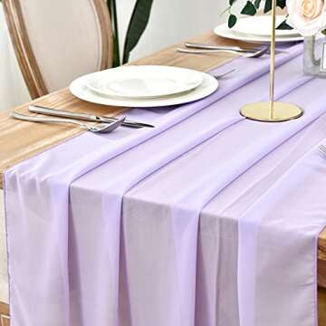 DOLOPL 2 Pack Light Purple Chiffon Table Runner 10ft Sheer Wedding Table Runner 29x120 Inches Romantic Tulle Table Runner for Wedding Decor Birthday Party Bridal Baby Shower Table Decoration