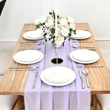 DOLOPL 2 Pack Light Purple Chiffon Table Runner 10ft Sheer Wedding Table Runner 29x120 Inches Romantic Tulle Table Runner for Wedding Decor Birthday Party Bridal Baby Shower Table Decoration