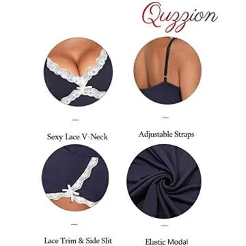 Quzzion Pajama Set for Women V Neck Pj Sleep Wears 2pcs Sleeping Tank Tops and Panty Cami Sleepwear, Navy Blue