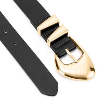 XZQTIVE Women's Leather Belts for Jeans Dress Pants Black Brown Belts for Women Ladies Waist Belts with Gold Buckle