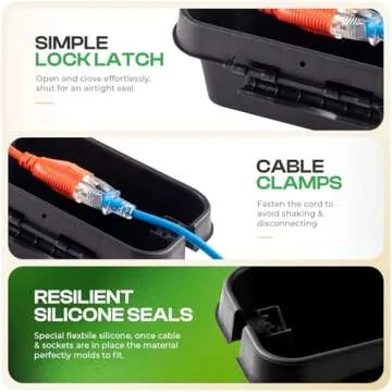 SockitBox – The Original Weatherproof Connection Box – Indoor & Outdoor Electrical Power Cord Enclosure for Timers, Extension Cables, Holiday Lights, Power Tools, Fountains & More – Size Small – Black