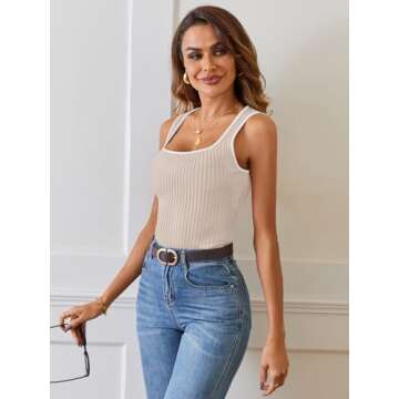 MEROKEETY Women's 2025 Sleeveless Ribbed Tank Tops Summer Square Neck Shirt Casual Slim Fit Basic Knit Tees Almond S