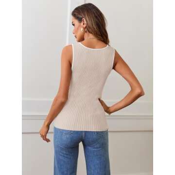 MEROKEETY Women's 2025 Sleeveless Ribbed Tank Tops Summer Square Neck Shirt Casual Slim Fit Basic Knit Tees Almond S