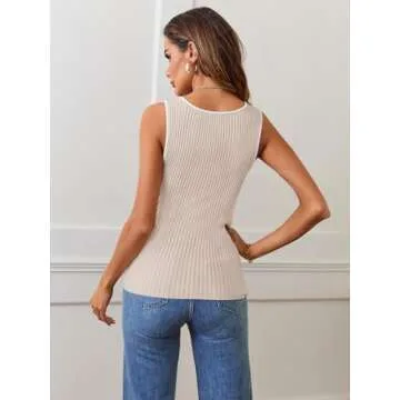 MEROKEETY Women's 2025 Sleeveless Ribbed Tank Tops Summer Square Neck Shirt Casual Slim Fit Basic Knit Tees Almond S