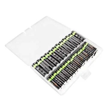 Foto&Tech AA AAA Battery Storage Box, Rechargeable Battery Storage Case Battery Holder Organizer Box Holds 46AA or 64AAA with Hinged Lid Charge Reminder Marking Non-Slip Bottom Sturdy Plastic Clear