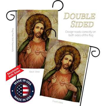 Sacred Heart of Jesus Garden Flag Catholic Home Decor Religious Faith Hope Grace Peace Dove Religion Easter Banner Lawn Porch Outdoor Wall Tapestry Indoor House Decoration Banner Small Christian Gift Made In USA