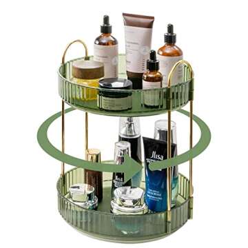 INVSSENE 360° Rotating Makeup Organizer, Bathroom Make Up Spinning Holder Rack, Large Capacity Cosm...