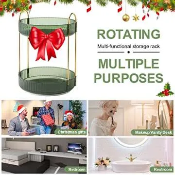 INVSSENE 360° Rotating Makeup Organizer, Bathroom Make Up Spinning Holder Rack, Large Capacity Cosmetics Storage Vanity Shelf Countertop, Fits Cosmetics, Perfume, Skincare, Lipsticks(2 Tiers, Green)