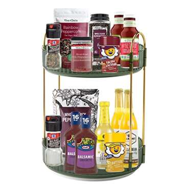 INVSSENE 360° Rotating Makeup Organizer, Bathroom Make Up Spinning Holder Rack, Large Capacity Cosmetics Storage Vanity Shelf Countertop, Fits Cosmetics, Perfume, Skincare, Lipsticks(2 Tiers, Green)