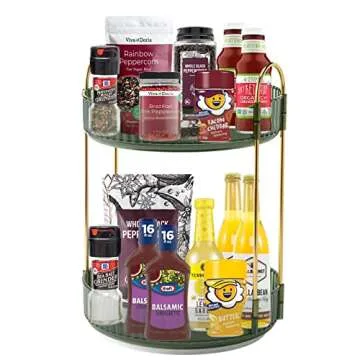 INVSSENE 360° Rotating Makeup Organizer, Bathroom Make Up Spinning Holder Rack, Large Capacity Cosmetics Storage Vanity Shelf Countertop, Fits Cosmetics, Perfume, Skincare, Lipsticks(2 Tiers, Green)