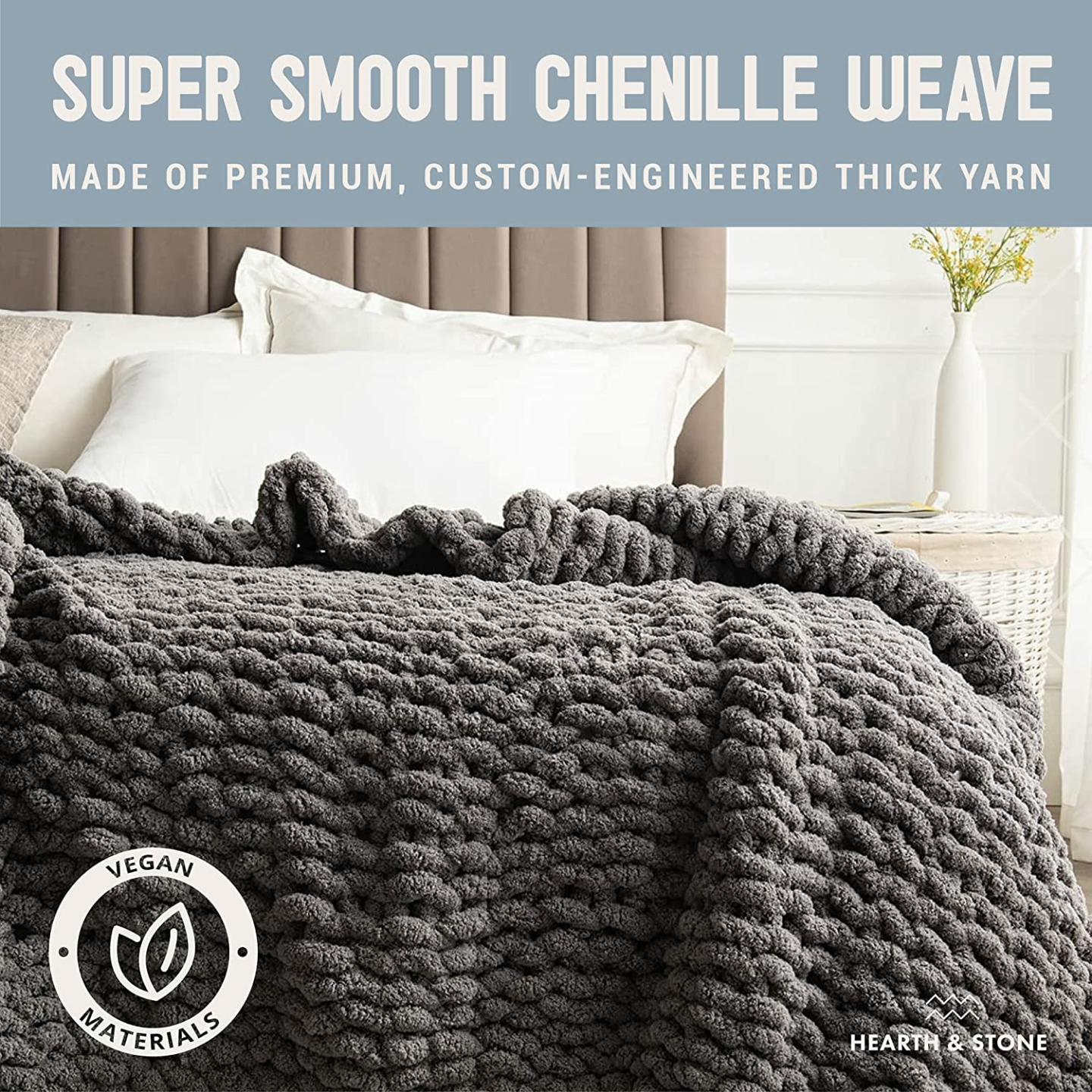 Chunky Knit Gray Blanket - Handmade Softness