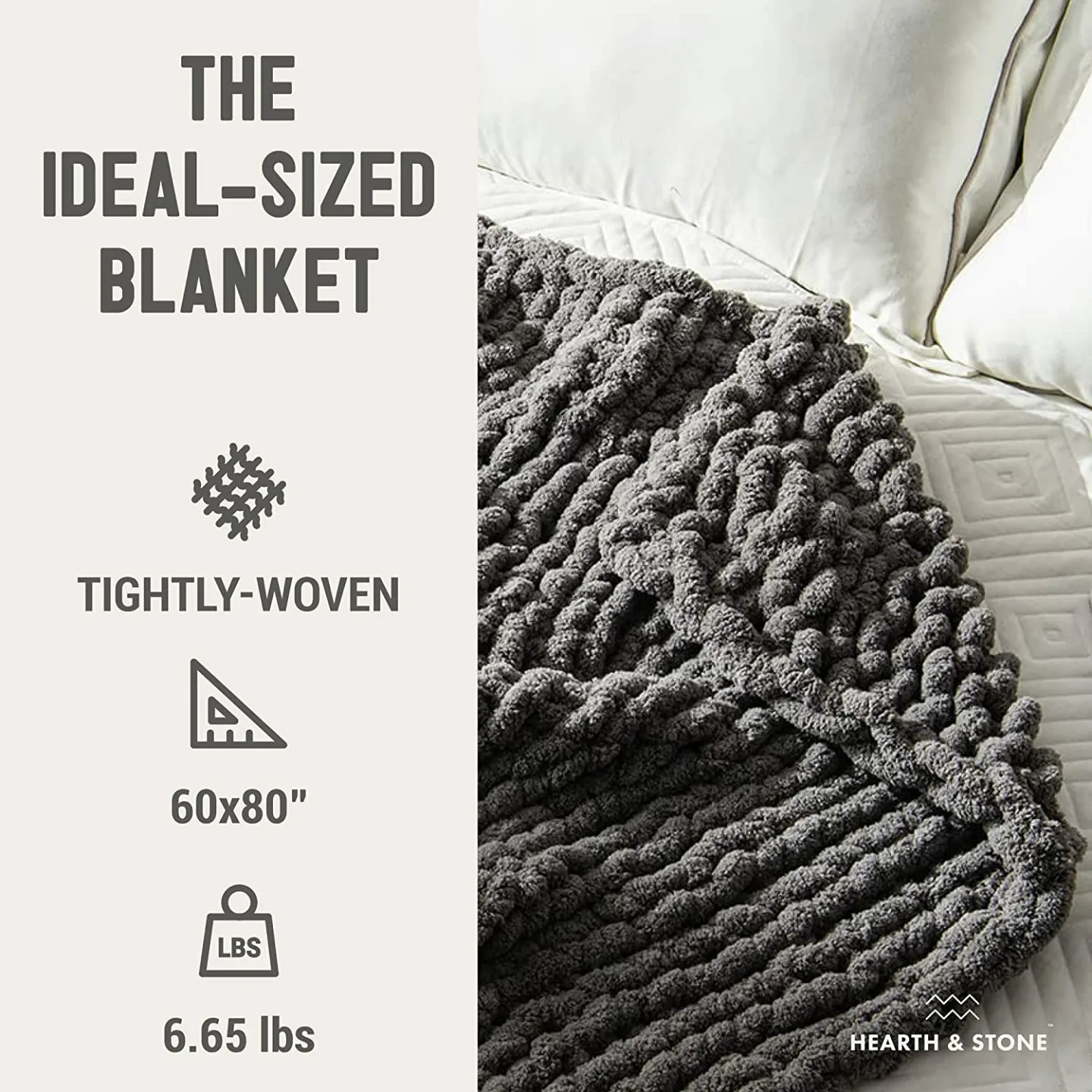 Chunky Knit Gray Blanket - Handmade Softness
