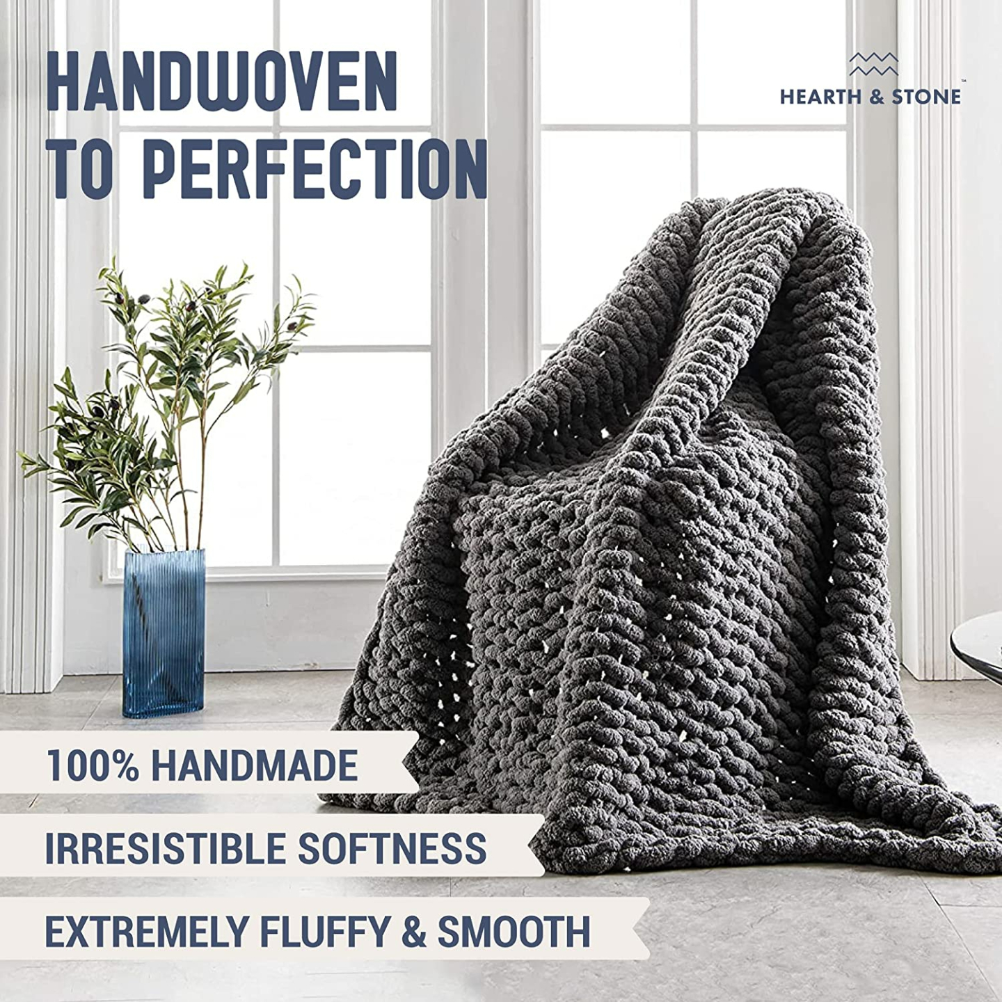 Chunky Knit Gray Blanket - Handmade Softness