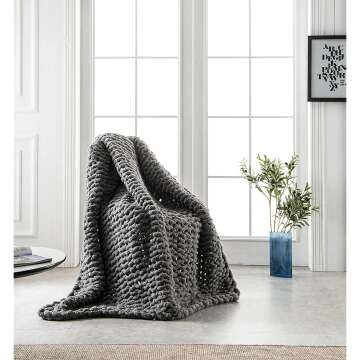 Chunky Knit Gray Blanket - Handmade Softness