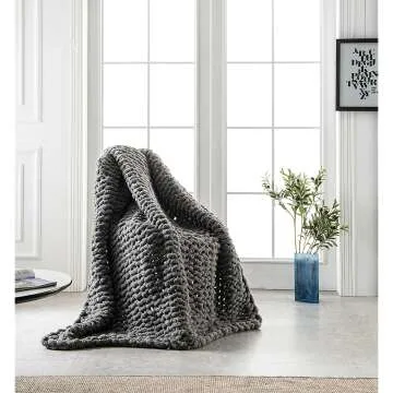 Chunky Knit Gray Blanket - Handmade Softness