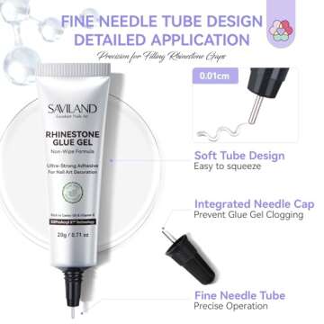 SAVILAND Rhinestone Glue for Nails: 2Pcs 20g Strong-Bond Nail Rhinestones Glue Gel with Precision Ti...