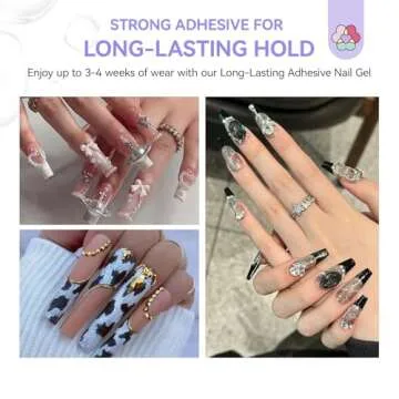 SAVILAND Rhinestone Glue for Nails: 2Pcs 20g Strong-Bond Nail Rhinestones Glue Gel with Precision Tip for Nail Charms, Gems and Jewels Decoration 3D Nail Art Gel Cured Need DIY Home Gift Women