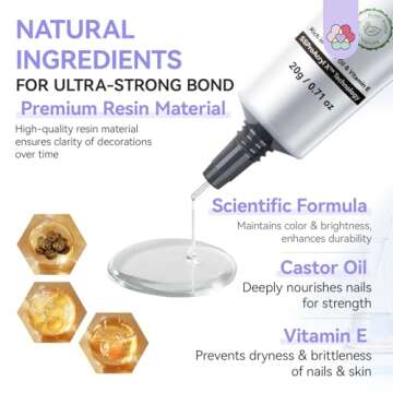 SAVILAND Rhinestone Glue for Nails: 2Pcs 20g Strong-Bond Nail Rhinestones Glue Gel with Precision Tip for Nail Charms, Gems and Jewels Decoration 3D Nail Art Gel Cured Need DIY Home Gift Women