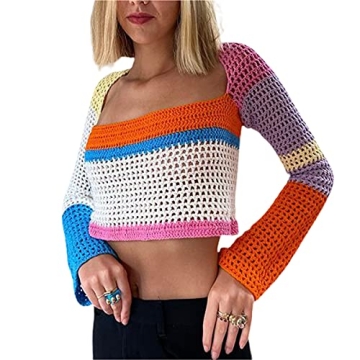 Vibrant Y2K Crochet Knitted Crop Top for Summer Fun