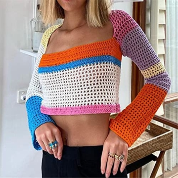 Vibrant Y2K Crochet Knitted Crop Top for Summer Fun