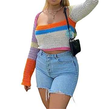 Vibrant Y2K Crochet Knitted Crop Top for Summer Fun