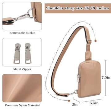 INICAT Nylon Small Crossbody Bags for Women 1L Sling Bag for Men Shoulder Bag Fanny Pack Travel Essentials(Khaki)