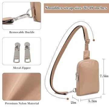 INICAT Nylon Small Crossbody Bags for Women 1L Sling Bag for Men Shoulder Bag Fanny Pack Travel Essentials(Khaki)