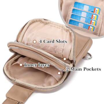 INICAT Nylon Small Crossbody Bags for Women 1L Sling Bag for Men Shoulder Bag Fanny Pack Travel Essentials(Khaki)