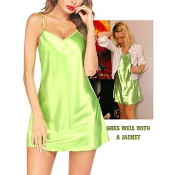 Avidlove Women's Satin Sleepwear V Neck Nightgown Sexy Spaghetti Strap Lingerie Chemises Mini Slip S...
