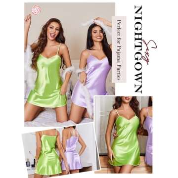 Avidlove Women's Satin Sleepwear V Neck Nightgown Sexy Spaghetti Strap Lingerie Chemises Mini Slip Short Nightwear Fluorescent Green