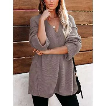 ANRABESS Women's Off The Shoulder V Neck Bell Sleeve Knit Sweater Casual Pullover Jumper A225kaqi-M