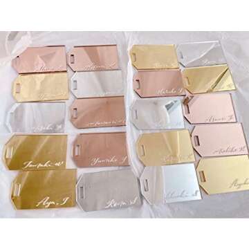 Set of 10 Mirrored Wedding Gift Tags, DIY Acrylic Blanks, Personalized Luggage Tag, Acrylic Christmas Ornament (Gold Mirror)