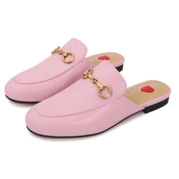 Vertundy Women's Mules Loafers Low Heel Flats Leather Slip On Backless Sandals for Girls Lady Work S...