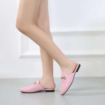 Vertundy Women's Mules Loafers Low Heel Flats Leather Slip On Backless Sandals for Girls Lady Work Slides