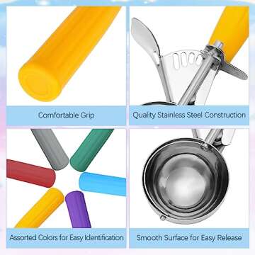 Hsei 6 Pcs Cookie Scoops Portion Scoop Stainless Steel Ice Cream Scooper with Handle for Baking Food Cookie Dough Cupcake Batter (Multi Color,40mm to 70mm)