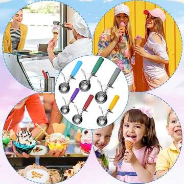 Hsei 6 Pcs Cookie Scoops Portion Scoop Stainless Steel Ice Cream Scooper with Handle for Baking Food Cookie Dough Cupcake Batter (Multi Color,40mm to 70mm)