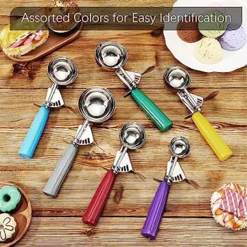 Hsei 6 Pcs Cookie Scoops Portion Scoop Stainless Steel Ice Cream Scooper with Handle for Baking Food Cookie Dough Cupcake Batter (Multi Color,40mm to 70mm)