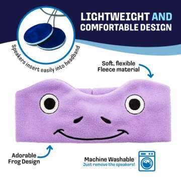 CozyPhones Over The Ear Headband Headphones - Kids Headphones Volume Limited with Thin Speakers & Super Soft Fleece Headband - Purple Frog