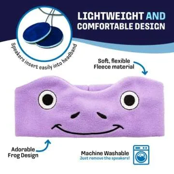 CozyPhones Over The Ear Headband Headphones - Kids Headphones Volume Limited with Thin Speakers & Super Soft Fleece Headband - Purple Frog