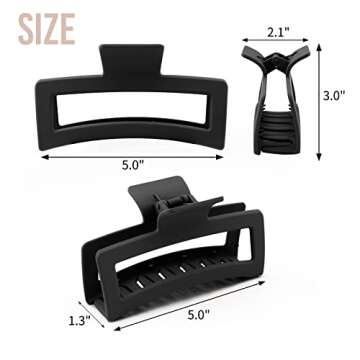 ZYTJ 5 Inche Black Extra Large Claw Clips for Thick Hair and Long Hair, 4 Pack Xl Jumbo Claw clips, Oversized Matte Non-slip Rectangle Hair Clips for Women, Big Strong Hold Jaw Clip